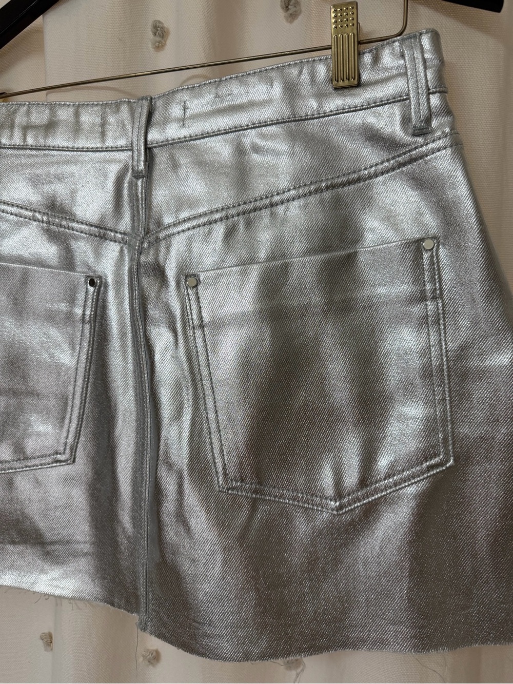 Zara Silver Metallic Button-Front Mini Skirt - Picture 8 of 9